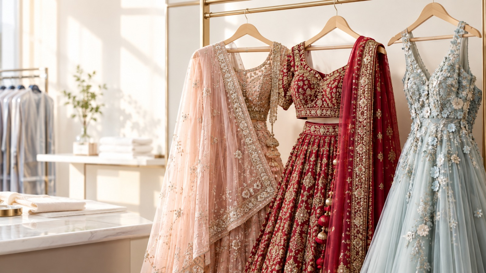 Designer Sarees, Heavy Lehengas & Gowns
