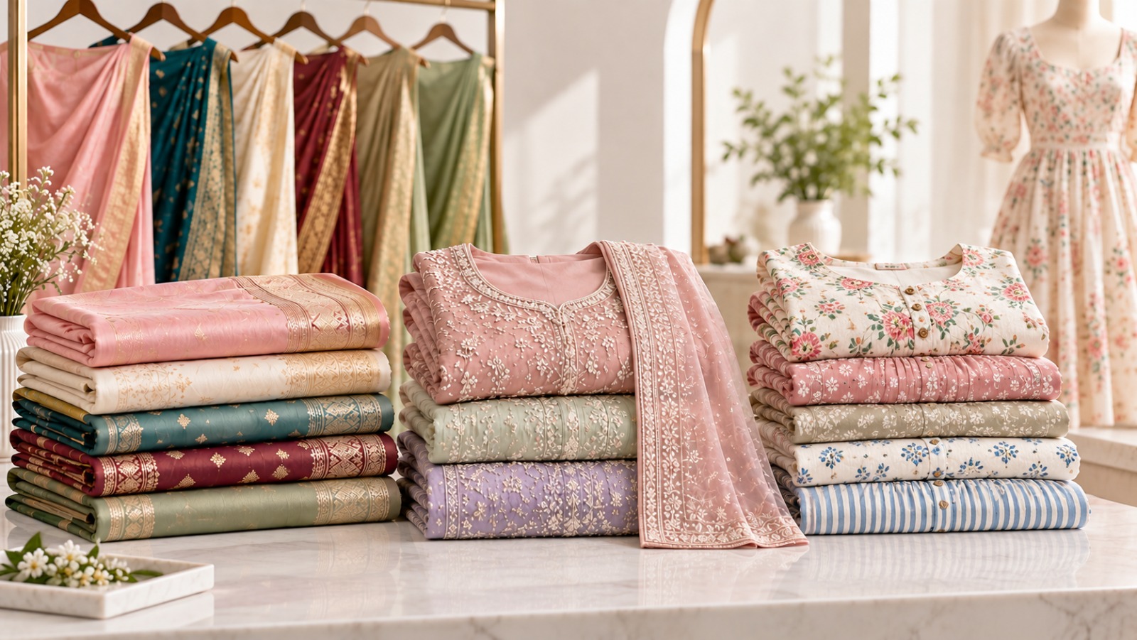 Plain & Fancy Sarees, Dresses & Lehengas