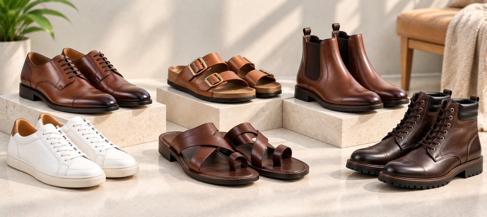 Leather: Casual, Formal, Sandals, Slippers, High Ankle